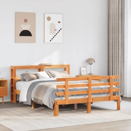 Estructura cama con cabecero madera pino marrón cera 135x190 cm