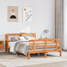 Estructura cama con cabecero madera pino marrón cera 120x200 cm