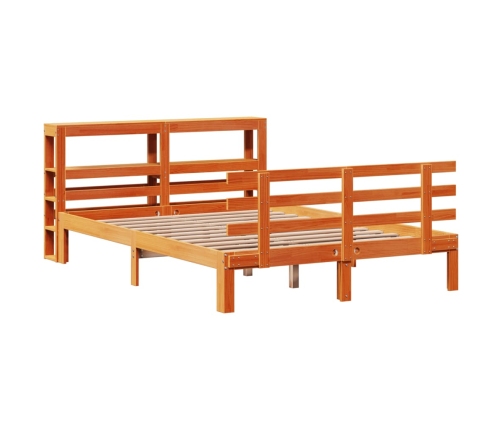 Estructura cama con cabecero madera pino marrón cera 140x200 cm