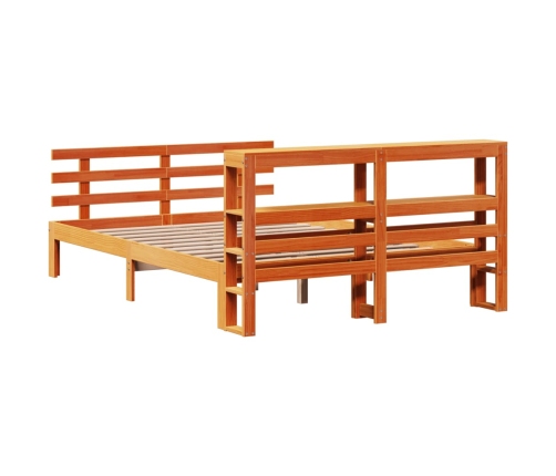 Estructura cama con cabecero madera pino marrón cera 150x200 cm