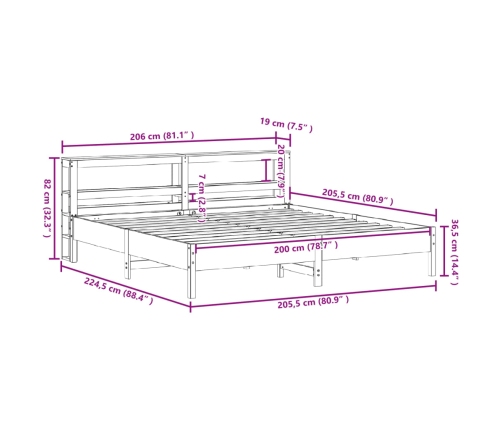 Estructura de cama sin colchón madera maciza de pino 200x200 cm