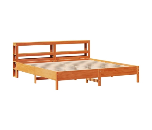 Cama sin colchón madera maciza de pino marrón cera 200x200 cm