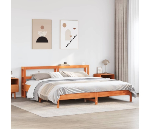 Cama sin colchón madera maciza de pino marrón cera 200x200 cm