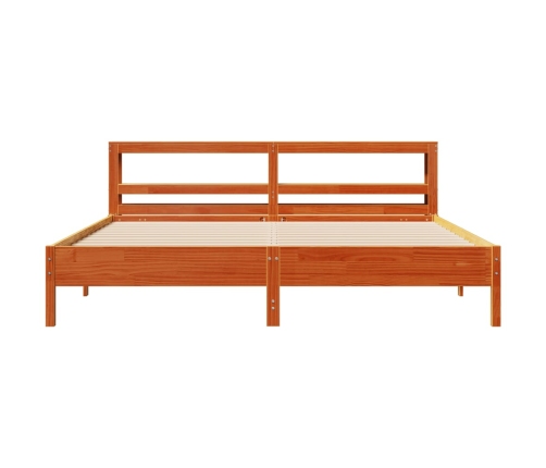 Cama sin colchón madera maciza de pino marrón cera 200x200 cm