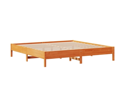 Cama sin colchón madera maciza de pino marrón cera 200x200 cm