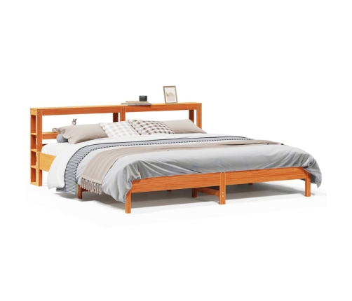 Cama sin colchón madera maciza de pino marrón cera 200x200 cm