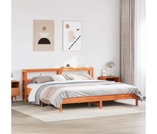 Cama sin colchón madera maciza de pino marrón cera 180x200 cm