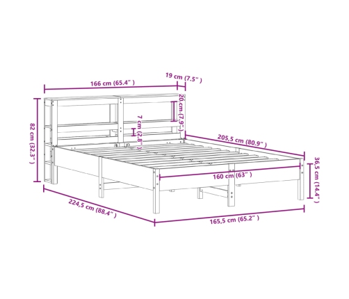 Estructura de cama sin colchón madera maciza de pino 160x200 cm