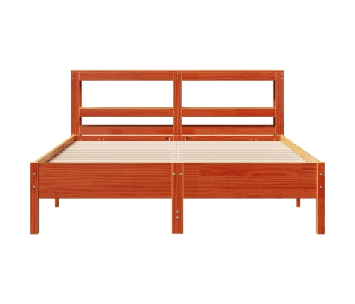 Cama sin colchón madera maciza pino marrón cera 150x200 cm