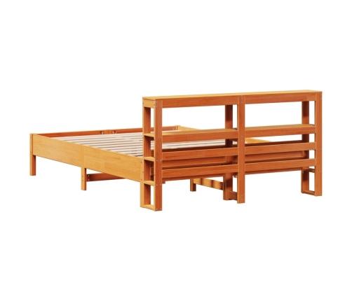 Cama sin colchón madera maciza pino marrón cera 150x200 cm