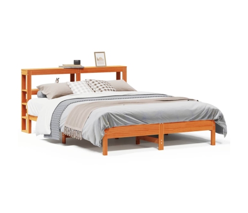 Cama sin colchón madera maciza pino marrón cera 150x200 cm