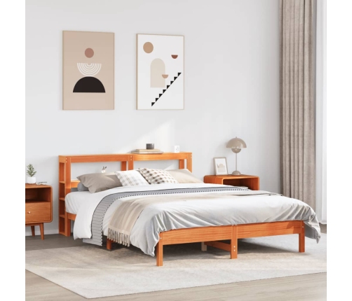 Cama sin colchón madera maciza de pino marrón cera 140x200 cm