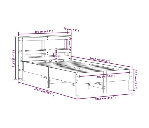 Estructura de cama sin colchón madera maciza de pino 100x200 cm