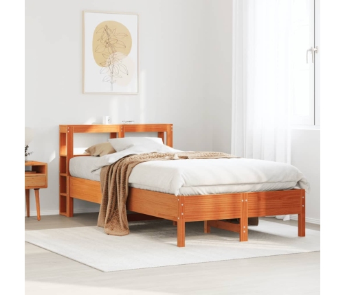 Cama sin colchón madera maciza de pino marrón cera 100x200 cm