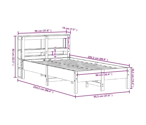 Estructura de cama sin colchón madera maciza de pino 90x200 cm