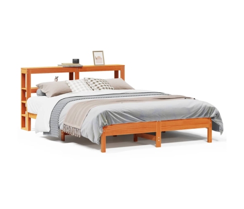 Cama sin colchón madera maciza de pino marrón cera 140x190 cm