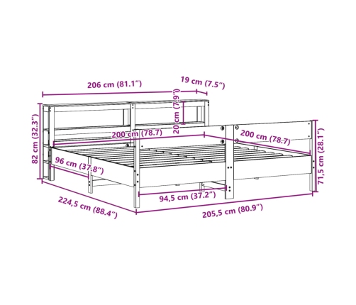 Estructura de cama sin colchón madera maciza blanca 200x200 cm