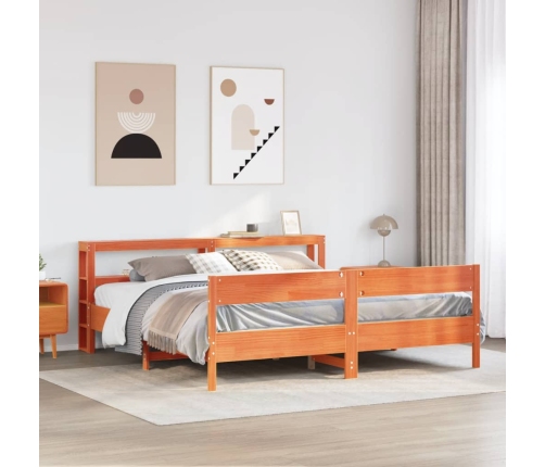 Cama sin colchón madera maciza de pino marrón cera 180x200 cm
