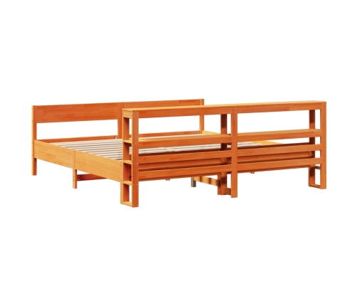 Cama sin colchón madera maciza de pino marrón cera 180x200 cm
