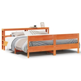 Cama sin colchón madera maciza de pino marrón cera 180x200 cm