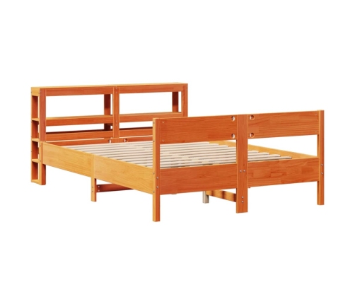 Cama sin colchón madera maciza de pino marrón cera 160x200 cm