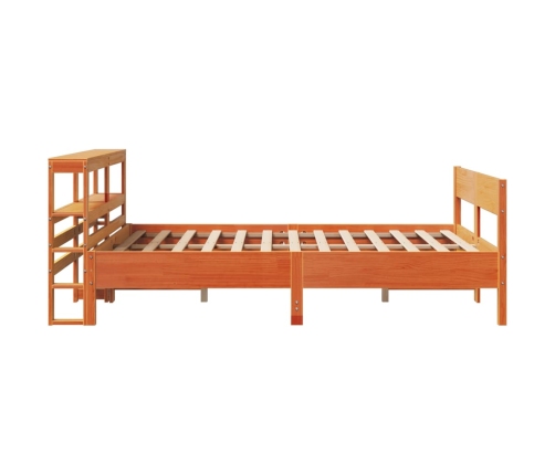 Cama sin colchón madera maciza de pino marrón cera 160x200 cm