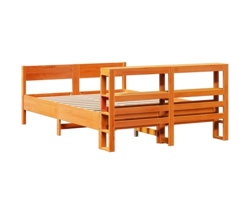 Cama sin colchón madera maciza de pino marrón cera 160x200 cm