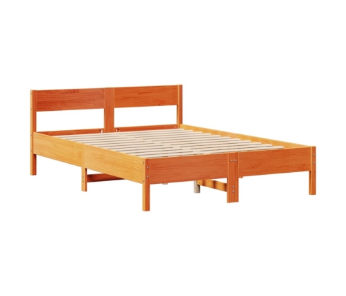 Cama sin colchón madera maciza de pino marrón cera 160x200 cm