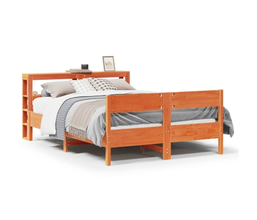 Cama sin colchón madera maciza de pino marrón cera 160x200 cm