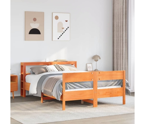 Cama sin colchón madera maciza de pino marrón cera 120x200 cm