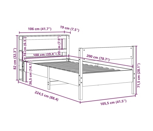 Estructura cama sin colchón madera maciza pino blanca 100x200cm