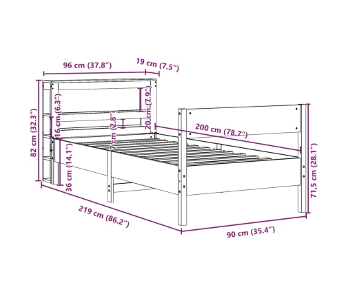 Estructura de cama sin colchón madera de pino marrón 90x200 cm