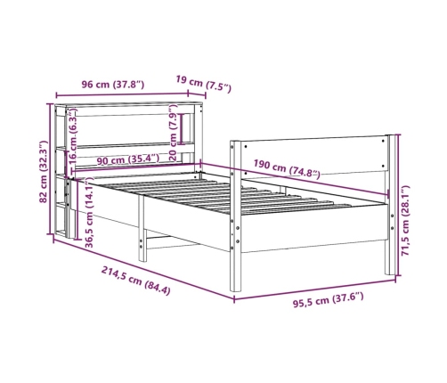 Estructura de cama sin colchón madera maciza marrón 90x190 cm