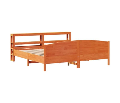 Cama sin colchón madera maciza de pino marrón cera 200x200 cm