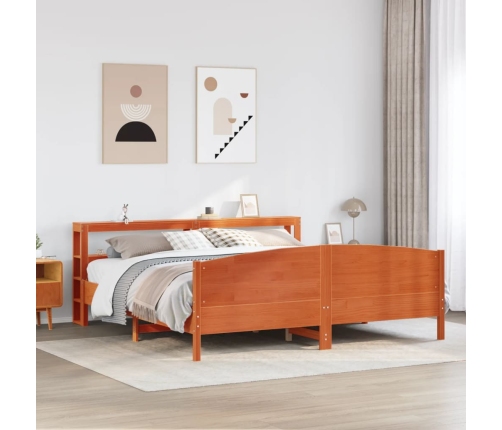 Cama sin colchón madera maciza de pino marrón cera 200x200 cm