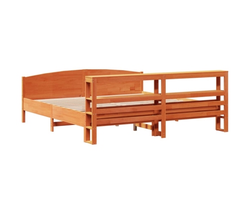 Cama sin colchón madera maciza de pino marrón cera 200x200 cm
