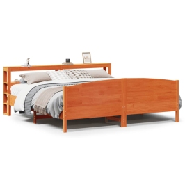Cama sin colchón madera maciza de pino marrón cera 200x200 cm