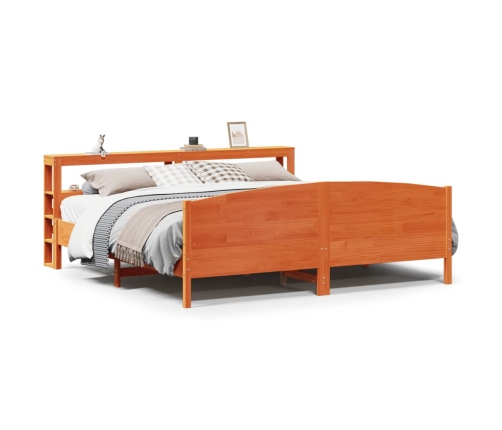 Cama sin colchón madera maciza de pino marrón cera 200x200 cm