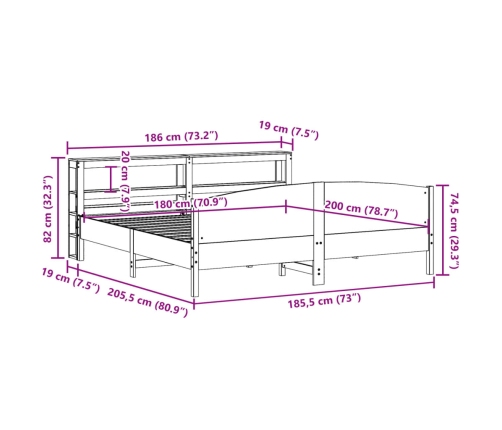 Estructura de cama sin colchón madera maciza de pino 180x200 cm