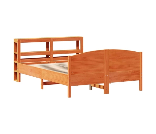 Cama sin colchón madera maciza de pino marrón cera 160x200 cm