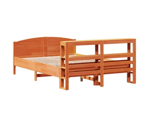 Cama sin colchón madera maciza de pino marrón cera 160x200 cm