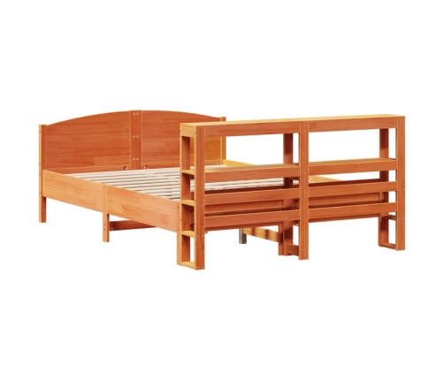 Cama sin colchón madera maciza de pino marrón cera 140x200 cm