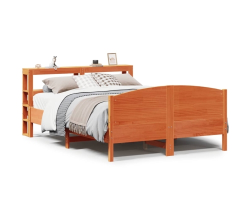 Cama sin colchón madera maciza de pino marrón cera 140x200 cm