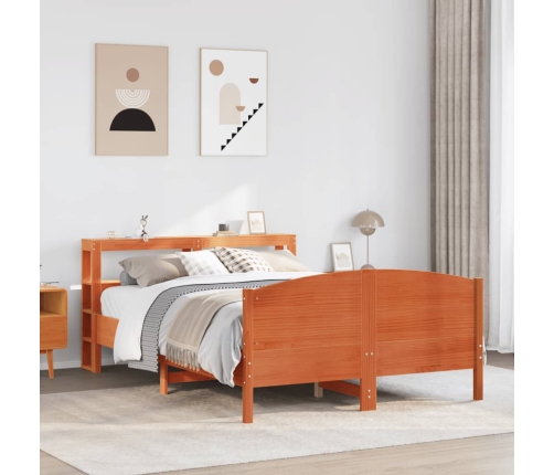 Estructura de cama sin colchón madera maciza marrón 135x190 cm