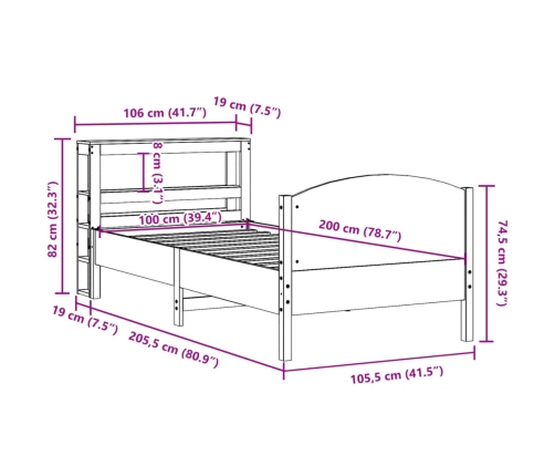 Estructura de cama sin colchón madera maciza de pino 100x200 cm