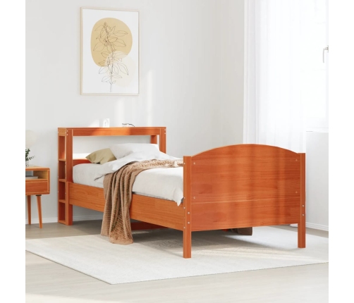 Cama sin colchón madera maciza de pino marrón cera 100x200 cm