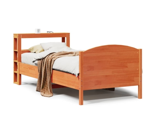 Cama sin colchón madera maciza de pino marrón cera 100x200 cm