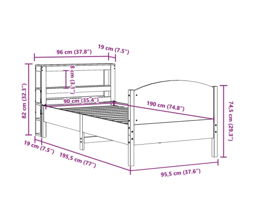 Estructura de cama sin colchón madera maciza de pino 90x190 cm