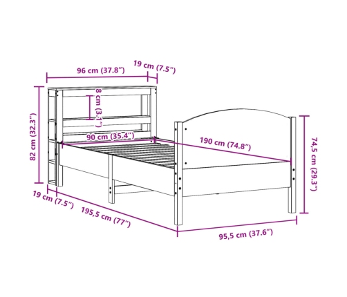 Estructura de cama sin colchón madera maciza blanca 90x190 cm