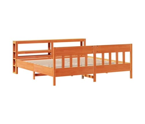 Cama sin colchón madera maciza de pino marrón cera 200x200 cm
